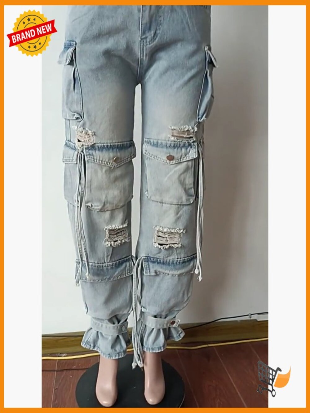 High Waisted Baggy Cargo Jeans Women Y2K Straight Wide Leg Streetwear Pants - Picture 7 of 7